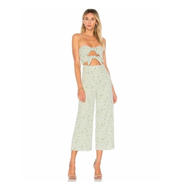 MAJORELLE Pants - Majorelle Tessa Green Daisies Strapless Jumpsuit Cut Outs Smocking Revolve Sz S